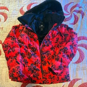 Obermeyer Bombshell Jacket in Red and Black Floral “Hibiscus Tincture”